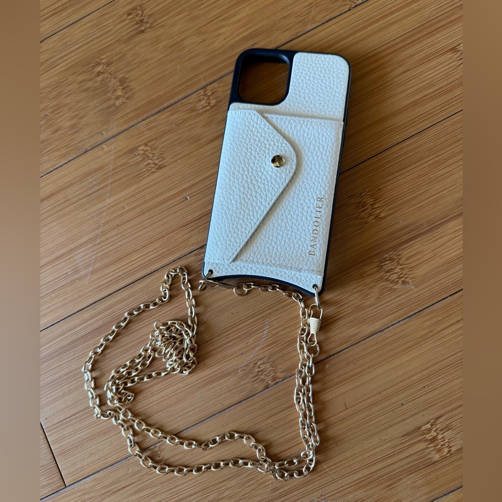 Bandolier cream white Hailey case iPhone 11 Pro w gold chain